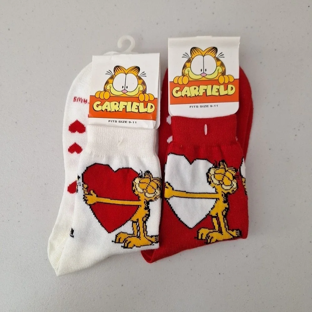 Vintage 1994 GARFIELD THE CAT Women's Crew Socks Valentine's Day Novelty NWT